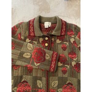 Vintage Chery Lewis Sweater Womens Large Wool Floral Rose Knit England‎ 90s